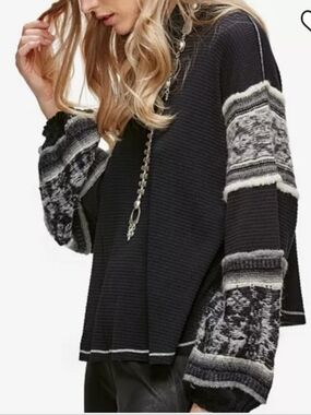 Free People Northern Lights Black and Gray Mock Neck Sweater